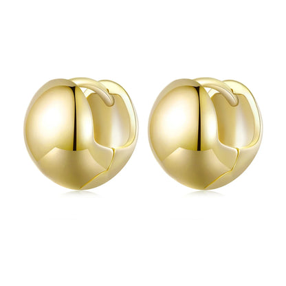 14K Gold Plated Chunky Huggie Earring, 100% 925 Sterling Silver Women's Thick Lightweight Trendy Gold Hoops Earrings