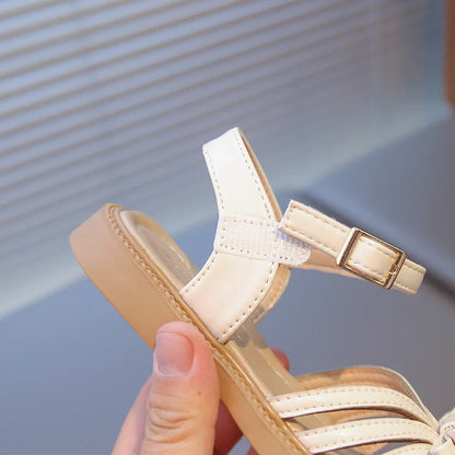 Summer 2025 new girls' princess toe sandals, soft soles and fashionable Roman shoes for baby girls, children's shoes