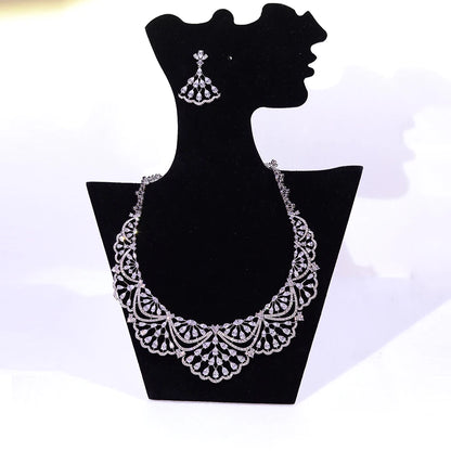 NEW Trendy 2PCS Necklace For Women Luxury Wedding Cubic Zircon CZ African Dubai Bridal Jewelry Set