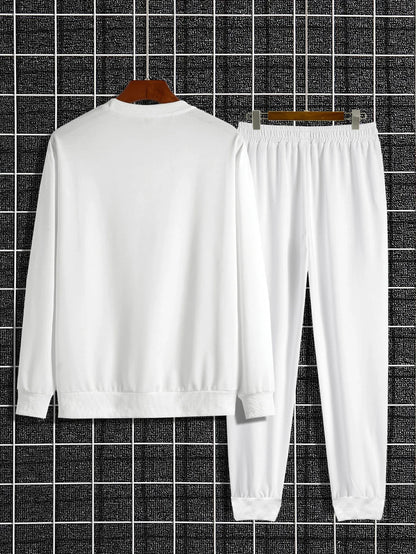 Autumn Trendy New Sweatshirt Sweatpants Set Men's Daily Loose Casual Fit Printed Hundred Long Sleeve Sweatshirt 2 piecesSet