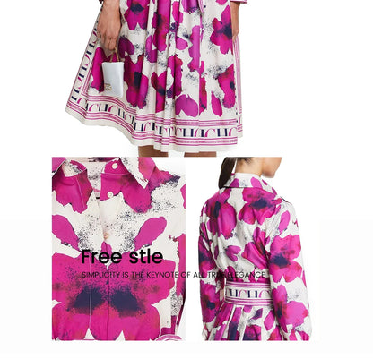 Women's Dress New Long sleeved Shirt Long Skirt Flower Print Party Dress