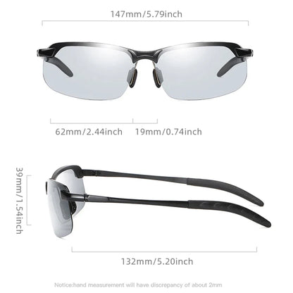 Half-frame Photochromic Sunglasses Men Women Vintage Metal Polarized Sun Glasses For Male Night Vision Driving Shades