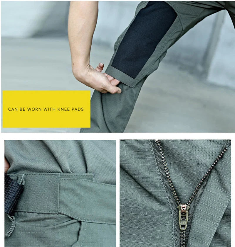 Wear-Resistant Outdoor Tactical Pants Mens Casual T-shirt Cargo Trousers Multi-pocket Waterproof Pant Hiking Training Workwear