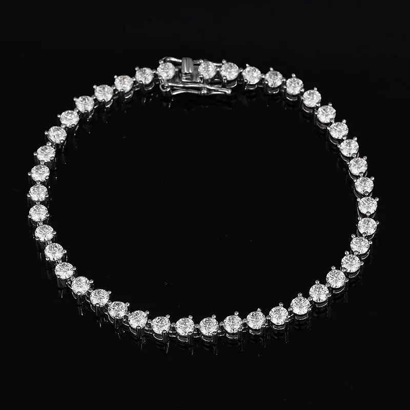 3 Prong 2.5mm 3mm Full D Color Moissanite Diamond Tennis Bracelet for Women 925 Silver Link Chain Spring Buckle Bracelets