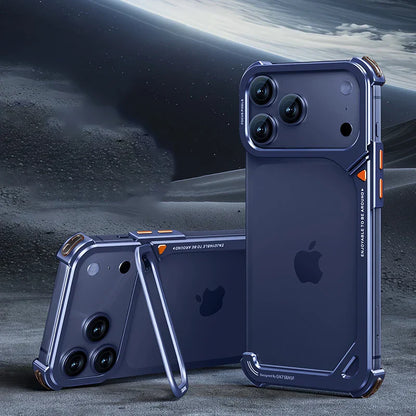 9-Shaped Phone Case for iPhone 17 Pro Max 17 Pro for Magsafe With Lens Holder Stand Metal Frameless Bumper Anti-Drop Shells
