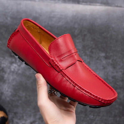 Red Loafers Genuine Leather Slip On Casual Shoes Men Natural Leather Spring Summer Italian Luxury Brand Designer