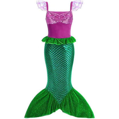 Little Mermaid Ariel Princess Girl Dress Up Charm Costume Kids Birthday Party Disguise Luxury Fishtail Clothes Wigs Sets