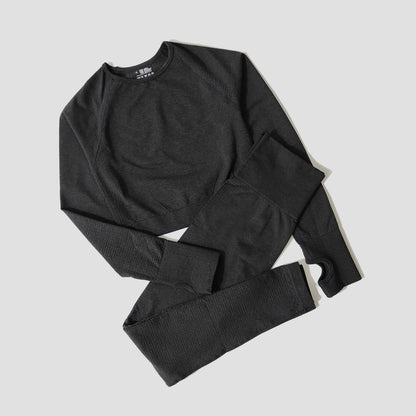Women Seamless Yoga Set Fitness Sports Suits Gym Clothing Long Sleeve Crop Top Shirts High Waist Running Leggings Workout Pants