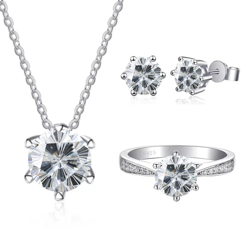 Moissanite Jewelry Set With 1CT D Color VVS 3EX moissanite stone pass diamond test Wedding Luxury Fine Jewelry gift
