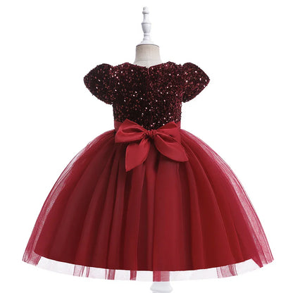 Summer Sequins Bow Party Dress For Girl Christmas Costume Elegant Wedding Princess Girls Dresses Lace Birthday Prom Gown Evening