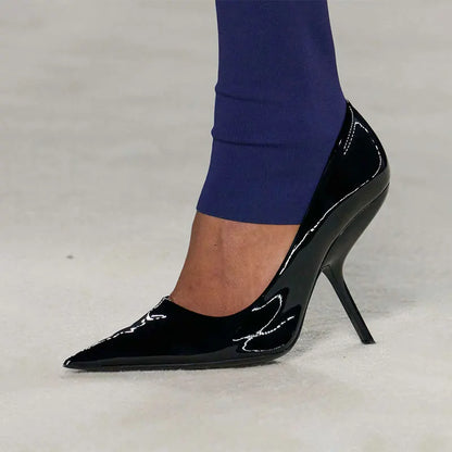 Brand Fashion Show Silvery 9cm High Heel Spring Autumn New Irregular Heels Black Red Pointed Sexy Women's Single Shoes Size 43