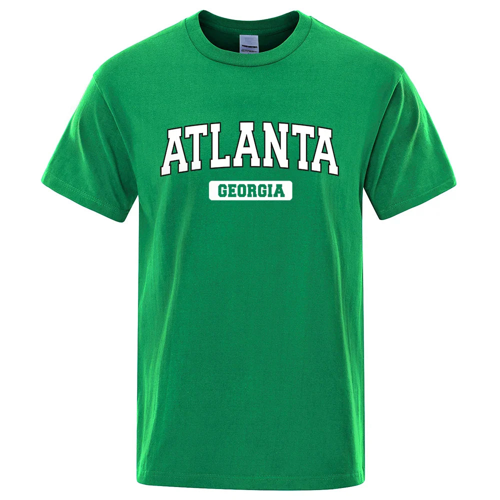 Atlanta Georgia Usa City Letter Tops Men Summer Oversize T-Shirts Cotton Loose T Shirts Fashion Breathable Male Short Sleeves