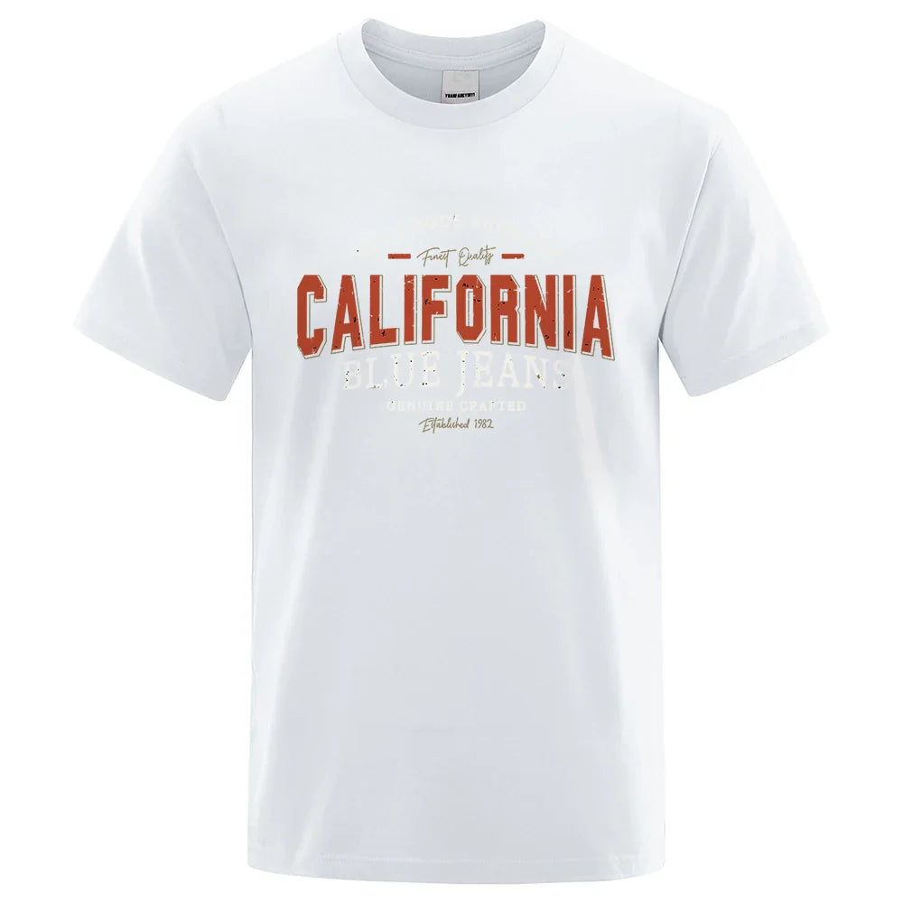 California Usa City Street Letter Pattern Print Men T Shirt Fashion Cotton T-Shirts Oversized Streetwear Summer Breathable Tops