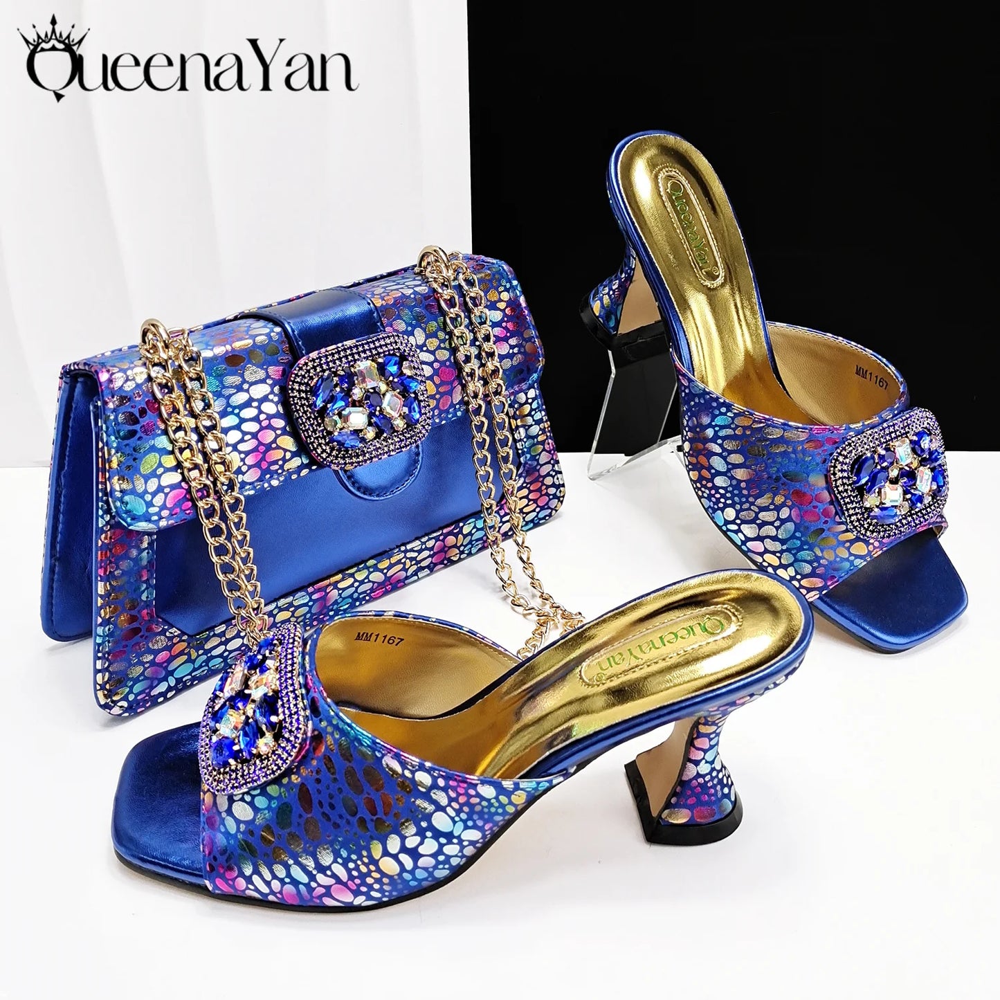 Fashion Newest Arrival Orange Color Square Toe Women Sandals Shoes Matching Bag Set for Ladies Wedding Party Pump