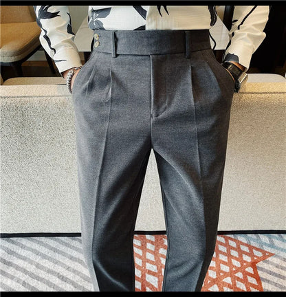 Men's Slim Fit Naples Business Casual Trousers Made of Autumn and Winter Wool, Thickened for Warmth, Classic Ankle-length Pants.
