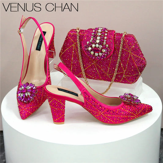 Sandals Fashion Italian Shoe and Bag Set for Party In Women Nigerian Women Wedding Shoes and Bag Set Decorated with Rhinestone