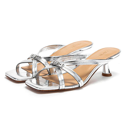 Women's Sandals Summer Cowhide New Thin Belt Business Fashion Sandals Wedding and Dinner Shoes