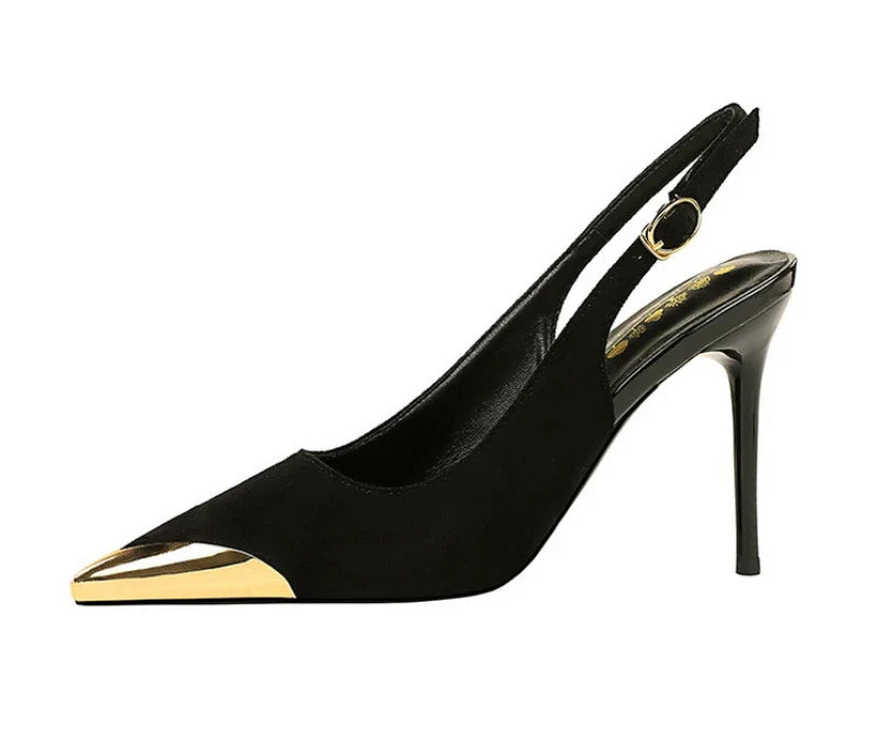 European American Style Metal Pointed High Heels Slim Heels Super High Heels Light Mouth Back Tripping And Banquet Single Shoes