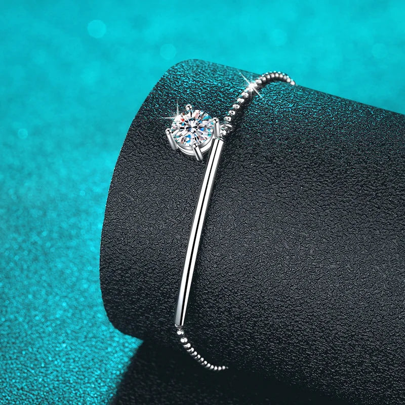 1CT Solitaire Moissanite Bracelets for Women D Color Simulated Diamond Bangles S925 Sterling Silver Jewelry Wedding Gift