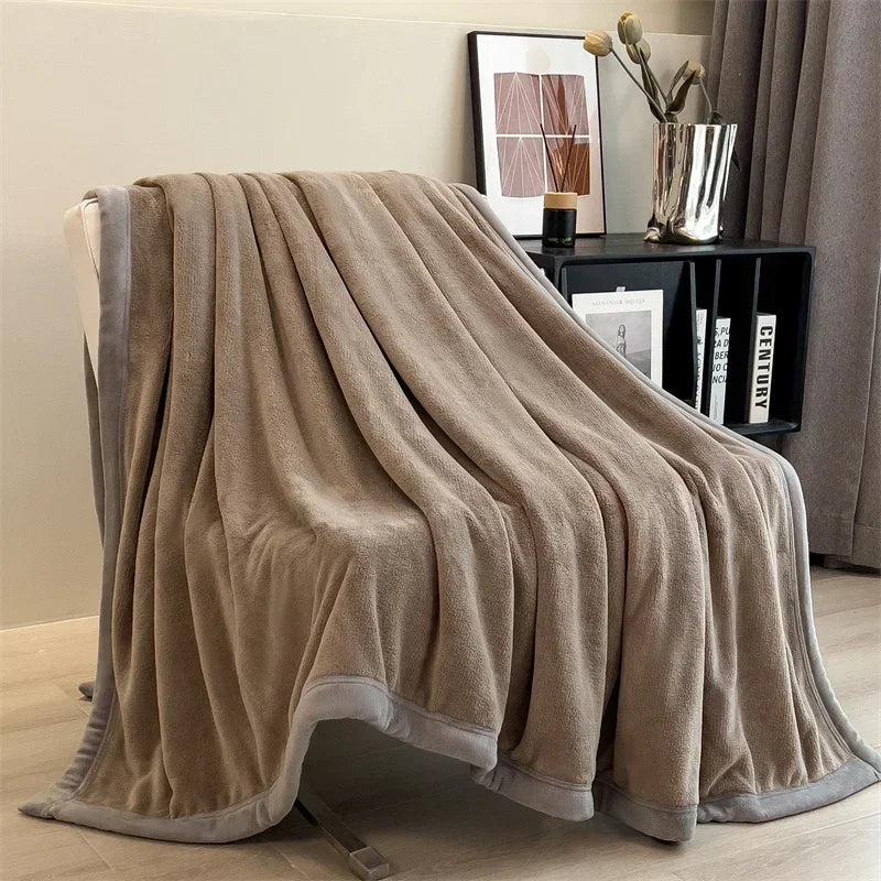 Double Layer Solid Color Milk Velvet Blanket Autumn Winter Thicken Warm Plush Blanket for Bed Sofa Single Double Thick Bed Sheet