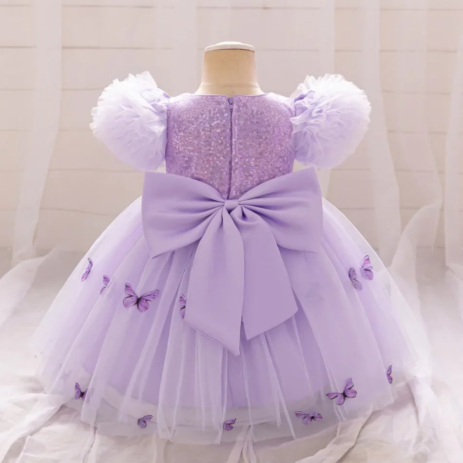 Baby Girl Clothing Summer Bow And Butterfly Pattern Halter Solid Color Mesh Baby Kids Dresses Cute Casual Baby Girl Dress ASQ03
