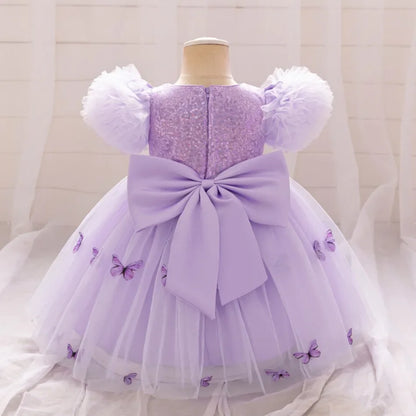 Baby Girl Clothing Summer Bow And Butterfly Pattern Halter Solid Color Mesh Baby Kids Dresses Cute Casual Baby Girl Dress ASQ03