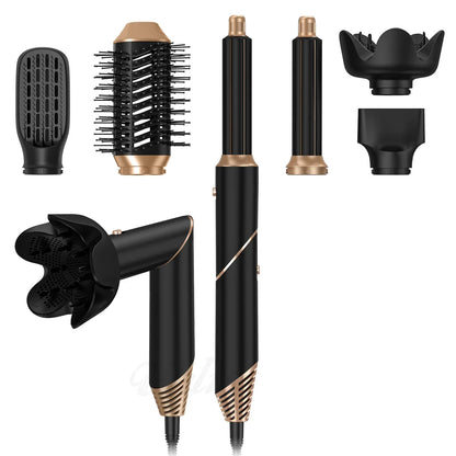 6 in 1 Hot Air Brush Foldable Hair Dryer with Diffuser Detachable Blow Dryer Brush Hairdryer Air Styler Hair Curler Curling Wand