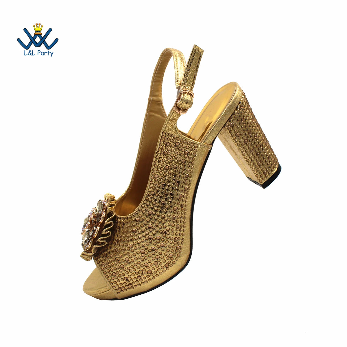 Special Design Women Crystal Style African Ladies Party Shoes Matching Bag in Magenta Color