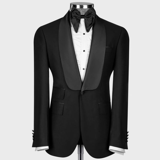 Men Suit 2 Pieces Black With Lapel Single Button Solid For Wedding Banquet Party Prom Business Work Daily Set Jacket And Pants