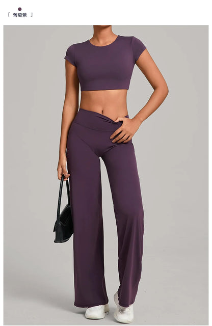 Tight-Fitting Backless Yoga Quick-Drying Straight-Leg Pants Sports Fitness Running Two-Piece Set for Women Gym Workout Yoga Suit
