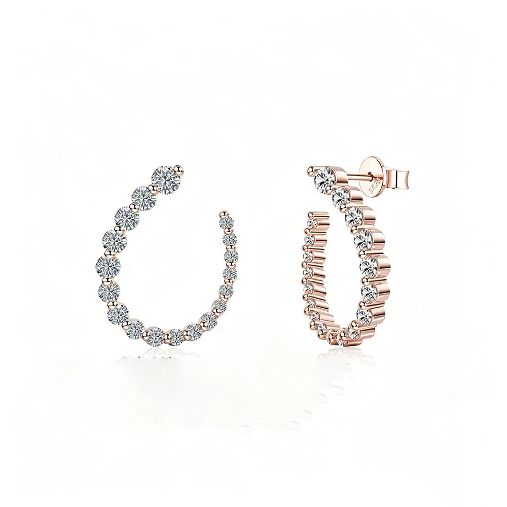 Round Cut Moissanite Half Hoops Earrings for Women 925 Sterling Silver U-Style Size Gradient Diamond Stud Earring Fine Jewelry