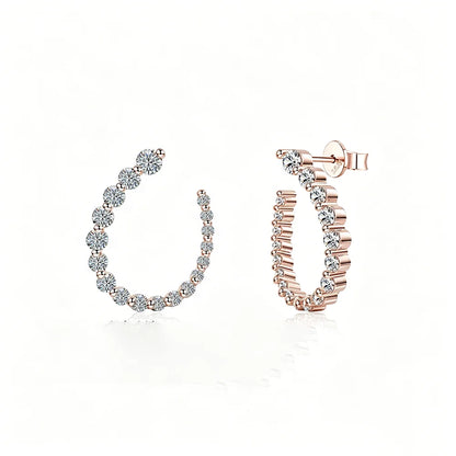 Round Cut Moissanite Half Hoops Earrings for Women 925 Sterling Silver U-Style Size Gradient Diamond Stud Earring Fine Jewelry