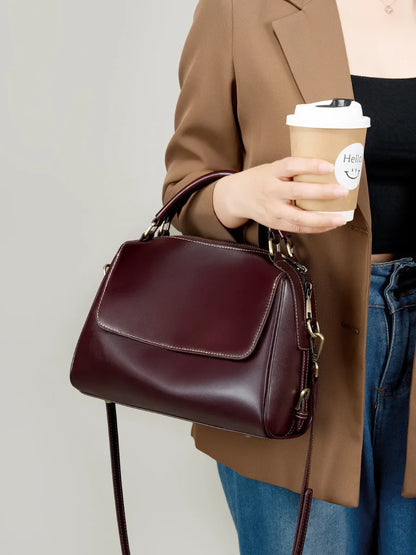 Genuine Leather Women's Handbag Cowhide Shoulder Bag Large Capacity Boston Crossbody Satchel For Fashion Bolsa Two Straps