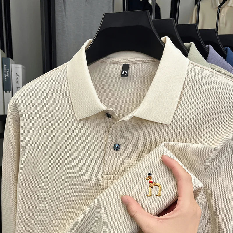 Original Brand Men's Polo Shirt 100 Cotton Lapel Dog Embroider Long Sleeve T-Shirt Autumn New Business Casual Handsome Men'swear