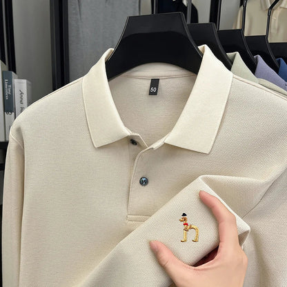 Original Brand Men's Polo Shirt 100 Cotton Lapel Dog Embroider Long Sleeve T-Shirt Autumn New Business Casual Handsome Men'swear