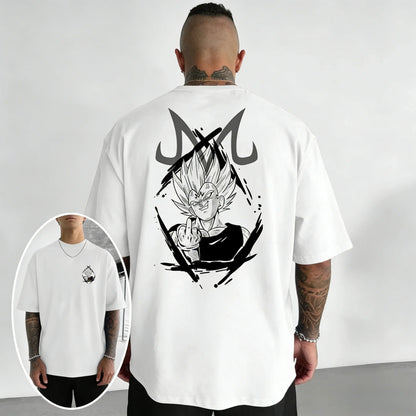 Oversized Cotton T-shirt Summer New Vegeta Print Men's Street Hip-hop Loose Casual Short Sleeved Top