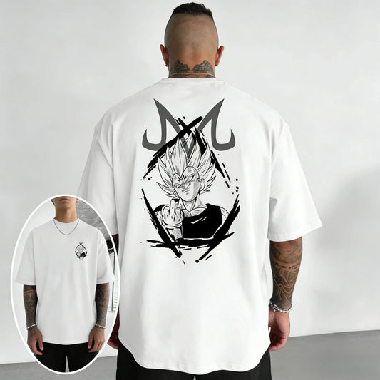 Oversized Cotton T-shirt Summer New Vegeta Print Men's Street Hip-hop Loose Casual Short Sleeved Top