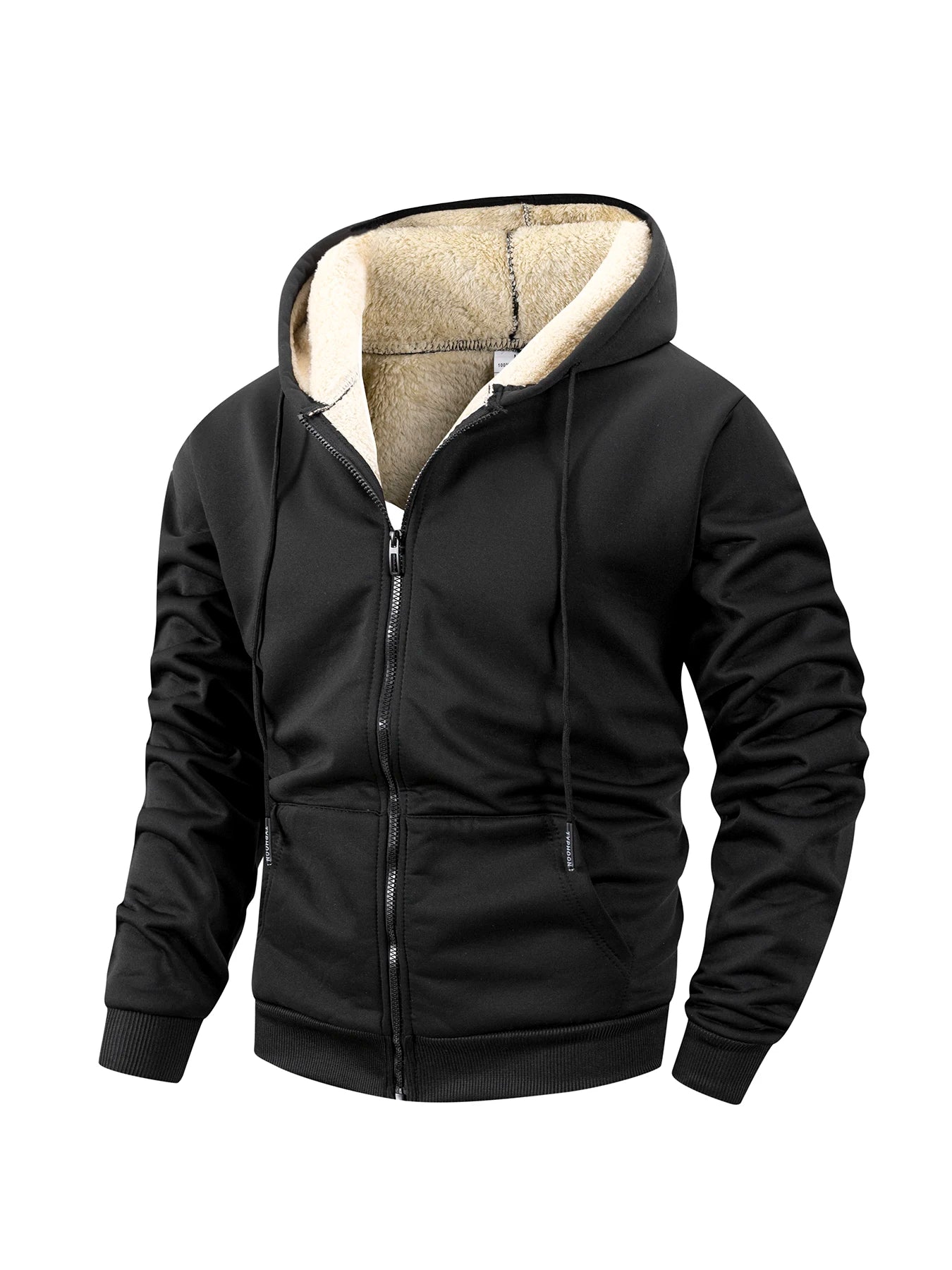 Winter Thick Fleece Zipper Hoodies Thicken Warm Jackets Long Sleeve Sweatshirts Casual Sports Fleece Black Coats Hooded Men Coat