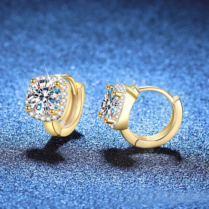 0.5ct 1ct D Color Sparkling Moissanite Earrings 925 Sterling Silver with Yellow Gold Plated Hoop Earrings For Women