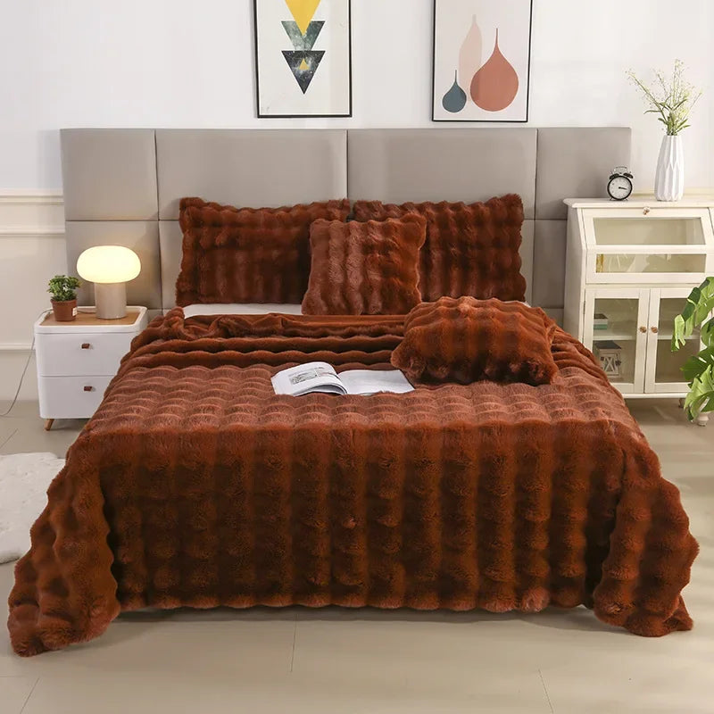 Super Soft Bubble Rabbit Velvet Blankets Multi Purpose All Seasons Air Conditioning Plush Blanket Solid Sofa Cover for Home