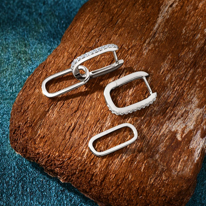 Moissanite Paperclip Link Earrings for Women Silver 925 Real 1.4mm D Color Diamond Huggie Hoop Earrings 2023 Trend Jewelry