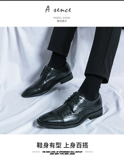 Weaving Formal Shoes For Men Brown Leather Men's Shoes Fashion Stitching Elegant Mans Autumn Footwear Male Wedding Shoes