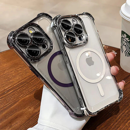 Plating Shockproof Airbag Magsafe Wireless Charge Case For iPhone 17 Air 16 15 14 13 12 Pro Max Anti Shock Proof Magnetic Covers