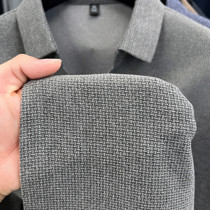 High end brand men's long sleeve V-neck polo shirt autumn fashion new striped embroidery design boutique golf top casual T-shirt