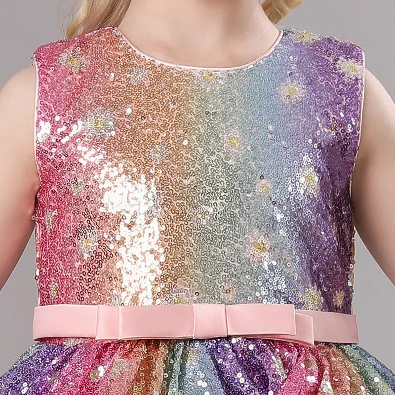 Children's Dress Trailing Princess Spot Pink Girls' June 1 Performance Summer New 2023 Lace Color Matching Mesh