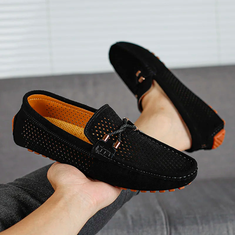 Mens Casual Shoes Genuine Leather Man Loafers Slip on Flats Lightweight Mens Driving Shoes Lazy Shoes