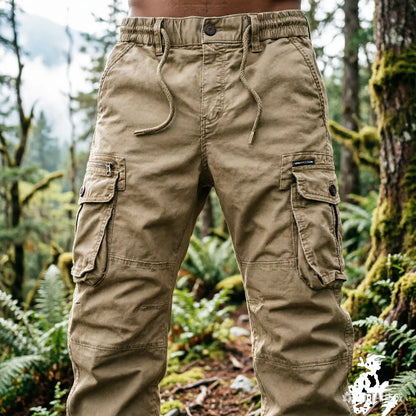 Large Pocket Loose Overalls Men's Outdoor Sports Jogging Tactical Pants Elastic Waist Pure Cotton Casual Work Pants Cargo Pants
