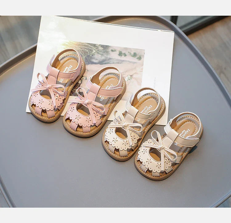 Summer Baby Girls Sandals Cut-Outs Lace Princess Shoes Children Sandals Anti Slip Soft Sole Toddler Kids Beach Shoes Size 21-30