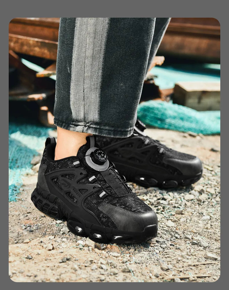 Anti-slip Safety Shoes Men Rotary Button Safety Shoes for Men Work Shoes Anti-smash Men's Sports Shoes Safety Pro