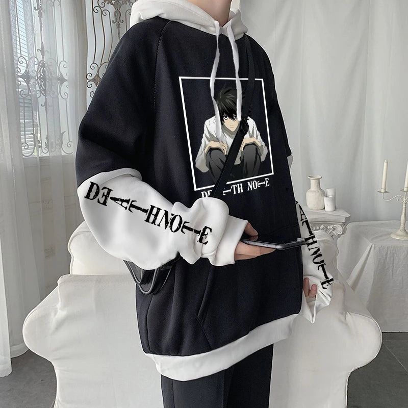 Anime Death Note L Lawliet Kawaii Cartoon Printed Hoodies Horror Manga Streetwear Long Sleeve Harajuku Men Winter Sweatshirts